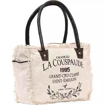 Сумки LA COUSPAUDE Ручная сумка из переработанного холста и большая сумка из воловьей кожи Сумка из блестящего переработанного холста и воловьей кожи для женщин 13 x 5 x 9 in белый