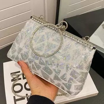 Сумки-мессенджеры с блестками и кристаллами на цепочке для женщин, блестящая сумочка-клатч с зажимом для роскошной свадебной вечеринки, дизайнерский клатч