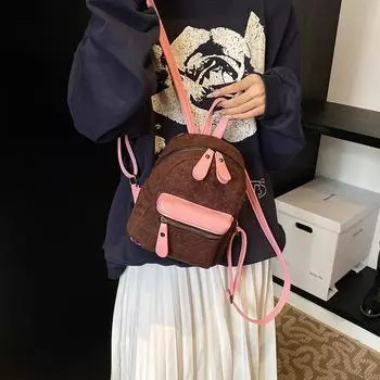 Сумки Модные дорожные женские сумки Маленькая сумка Винтажный маленький рюкзак Niche Контрастный цвет замшевый рюкзак белый