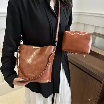 Сумки Модные сумки через плечо Сумки-ведра из текстурированного полиуретана Универсальные женские сумки Набор из двух предметов Кроссбоди красный