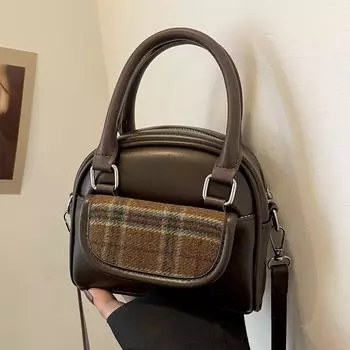 Сумки Модные женские сумки для боулинга Клетчатые сумки через плечо Маленькие квадратные сумки Премиум-сумки коричневый
