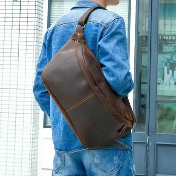 Сумки на грудь Мужские сумки через плечо Спортивные сумки на грудь Мужские сумки через плечо Сумки через плечо Tide из натуральной кожи Сумки через плечо на грудь кофейный