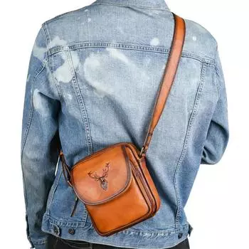 Сумки на грудь с тиснением под лося для мужчин и женщин из натуральной кожи, сумки через плечо в винтажном стиле, сумки для телефонов, кошельки 17cm*19cm*8cm коричневый