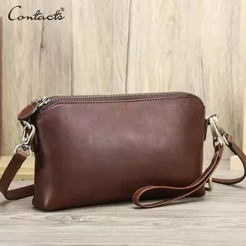 Сумки на плечо CONTACT S из натуральной кожи для женщин, брендовые модные женские сумки на ремне, сумки, клатчи, карманы для телефона, кошельки коричневый