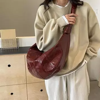 Сумки на плечо Crescent для женщин, зимняя новая сумка через плечо из мягкой искусственной кожи, большая вместимость, сумка-шоппер Hobo для женщин 52x24x15cm бежевый