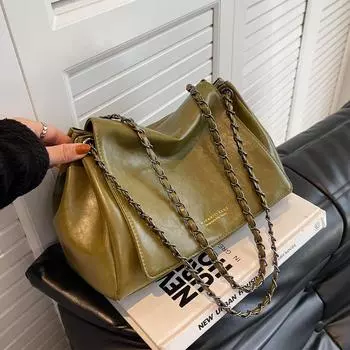 Сумки на плечо для женщин Текстура Мягкие сумки через плечо из искусственной кожи Новые женские повседневные винтажные сумки большой емкости с цепочками