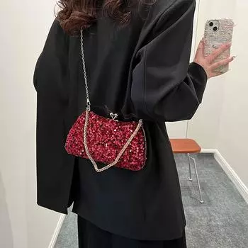 Сумки на плечо и через плечо с блестками и цепочкой для женщин, простая элегантность, высокое качество, мода, вечеринка