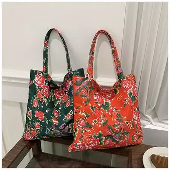 Сумки на плечо, индивидуальные большие вместительные сумки на северо-востоке с большим цветком, сумки-тоут в китайском стиле с цветочным узором, женские сумки красный