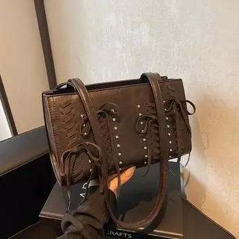 Сумки на плечо из цельного ПУ материала с квадратной застежкой-молнией для женщин, высококачественные жесткие сумки с арочными заклепками, новые ретро-сумки через плечо