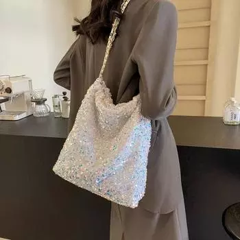 Сумки на плечо из искусственной кожи с цепочкой и пайетками, прочные модные сумки на молнии для женщин, высококачественные мягкие универсальные женские сумки большой вместимости