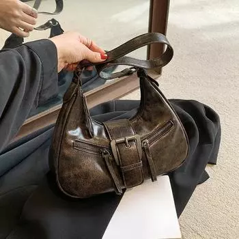 Сумки на плечо из искусственной кожи в стиле ретро с поясом для женщин, маленькие винтажные женские сумки через плечо, модные сумки кофейный