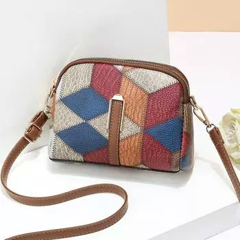 Сумки на плечо с цветными блоками для женщин, национальный стиль, сумка через плечо с двойной молнией, женский кошелек из искусственной кожи, модные сумки 18x7.5x14.5cm синий