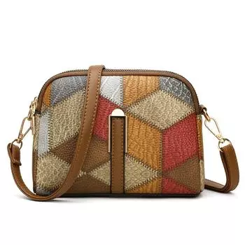 Сумки на плечо с цветными блоками для женщин, национальный стиль, сумка через плечо с двойной молнией, женский кошелек из искусственной кожи, модные сумки синий