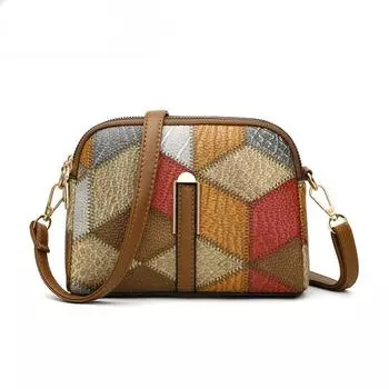 Сумки на плечо с цветными блоками для женщин, национальный стиль, сумка через плечо с двойной молнией, женский кошелек из искусственной кожи, модные сумки