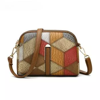 Сумки на плечо с цветными блоками для женщин, национальный стиль, сумка через плечо с двойной молнией, женский кошелек из искусственной кожи, модные сумки серый/коричневый