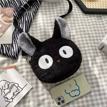 Сумки на плечо с героями мультфильмов для детей, плюшевые куклы, кошельки через плечо, мягкий кошелек для монет с регулируемым ремешком, маленькая сумка чёрный