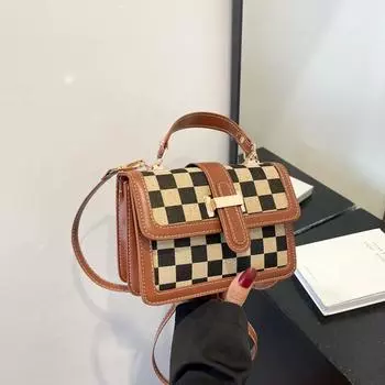 Сумки Niche Design для женщин, летние модные клетчатые маленькие квадратные сумки, высококачественные сумки через плечо на одно плечо чёрный