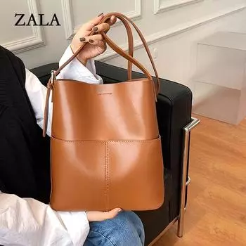 Сумки Новые женские сумки Вместительные сумки-мессенджеры Сумки-ведра Женские стильные простые сумки через плечо Сумки Гуанчжоу светло-коричневого