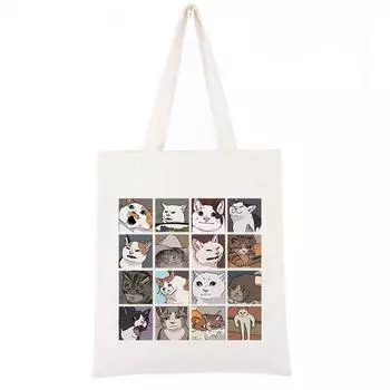 Сумки-пазлы с котами-пазлами для женщин, модные корейские винтажные холщовые сумки с принтом Харадзюку, новые ручные сумки большой вместимости 24*26cm бежевый