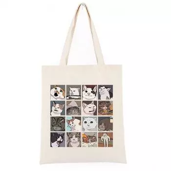 Сумки-пазлы с котами-пазлами для женщин, модные корейские винтажные холщовые сумки с принтом Харадзюку, новые ручные сумки большой вместимости 24*26cm бежевый