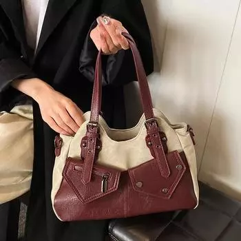 Сумки подмышками из искусственной кожи с маленькими карманами для женщин 2024 года, зимняя сумка Y2K, новая тенденция моды, сумки через плечо вино красного
