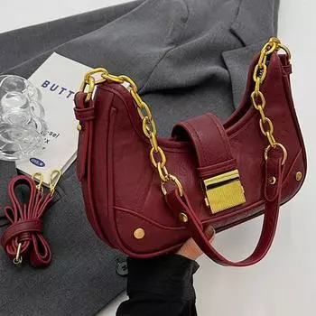 Сумки подмышками с цепочкой Temperament, новые женские красные универсальные сумки на одно плечо, простые сумки, роскошная дизайнерская женская сумка