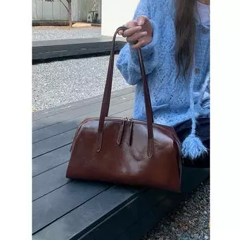 Сумки подмышки из искусственной кожи сплошного цвета для женщин 2024 Весна Корейская мода Ретро Простая сумка через плечо Женские сумки и кошельки чёрный