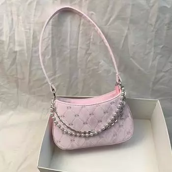 Сумки популярные сумки женские сумки чистое желание корейская жемчужная металлическая двойная цепочка подмышечная сумка пригородная женская сумка сумка через плечо чёрный