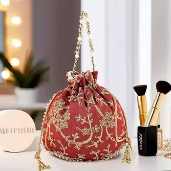 Сумки-потли для дам и девушек | Женские подарочные мешочки для праздничных сезонов | Сумка-кошелек для невесты с вышивкой - Бордовый