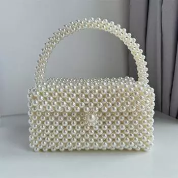 Сумки ручной работы с большим жемчугом и бусинами для женщин, модные трендовые сумки для пляжа, отпуска, телефона, клатча, вечеринки бежевый