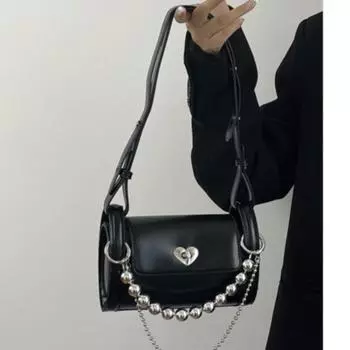 Сумки с цепочкой в виде сердца, женские, новые, милые, классные, из искусственной кожи, винтажная, черная, женская, повседневная, сумка через плечо в стиле Харадзюку