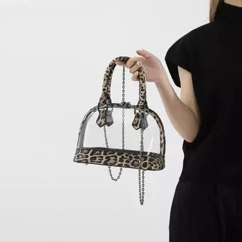 Сумки с леопардовым принтом для женщин из ПВХ, прозрачная желеобразная сумка на цепочке, сумка через плечо, дизайнерская роскошная сумка 23.5x16x12cm чёрный