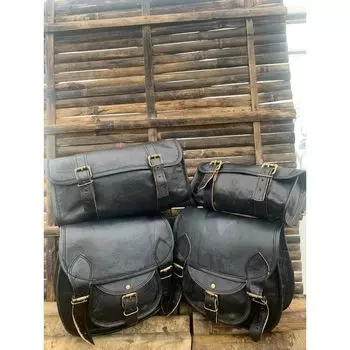 Сумки-седла для мотоциклов из козьей кожи, седельные сумки, багажные сумки, комбо-наборы чёрный