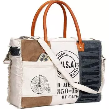 Сумки SEL De MER Большая сумка через плечо и сумка-тоут из воловьей кожи, переработанный холст и воловья кожа 17 x 13 x 4 in