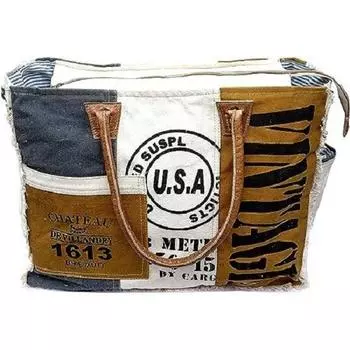 Сумки SEL de MER Переработанная большая сумка через плечо из переработанного холста и большая сумка из воловьей кожи, женская сумка-сумка из переработанного холста и воловьей кожи 17 x 13 x 5 in