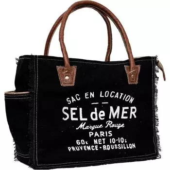 Сумки Sel De Mer Ручная сумка из переработанного холста Сумка-тоут из переработанного холста и воловьей кожи 13 x 10 x 5 in