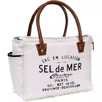 Сумки Sel De Mer Ручная сумка из переработанного холста Сумка-тоут из переработанного холста и воловьей кожи 13 x 5 x 10 in белый