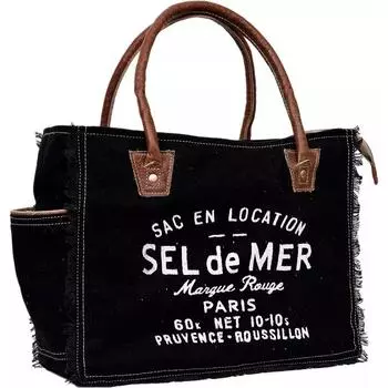 Сумки Sel De Mer Ручная сумка из переработанного холста Сумка-тоут из переработанного холста и воловьей кожи 13 x 5 x 10 in