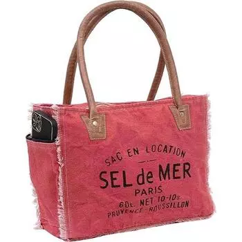 Сумки Sel De Mer Ручная сумка из переработанного холста Большая сумка из переработанного холста и воловьей кожи Сияющая кожаная сумка из переработанного холста 10 x 13 x 5 in красный