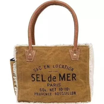 Сумки Sel De Mer Ручная сумка из переработанного холста Большая сумка из переработанного холста и воловьей кожи Сияющая кожаная сумка из переработанного холста 10 x 13 x 5 in
