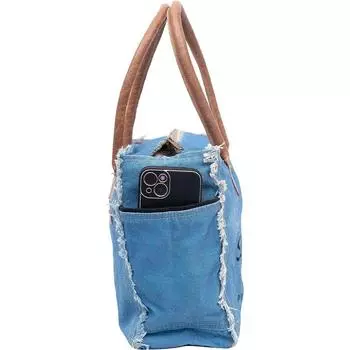 Сумки Sel De Mer Ручная сумка из переработанного холста Большая сумка из переработанного холста и воловьей кожи Сияющая кожаная сумка из переработанного холста 10 x 13 x 5 in синий