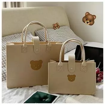 Сумки-шопперы с рисунком медведя, портативные войлочные экологичные сумки, многофункциональные сумки, разноцветные сумки для покупок для женщин S розовый