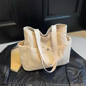 Сумки-шопперы с внутренней молнией и швейными нитками, трендовые универсальные сумки для отдыха с карманами, лаконичные сумки через плечо чёрный