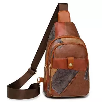 Сумки-слинги для женщин Сумки через плечо Рюкзак из искусственной кожи Сумка-слинг с несколькими карманами и регулируемым ремнем для гитары Женские поясные сумки на груди коричневый