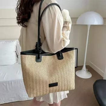 Сумки Соломенные сумки Этнический стиль Сумки подмышки Стильные и простые сумки-шопперы Универсальные сумки через плечо коричневый