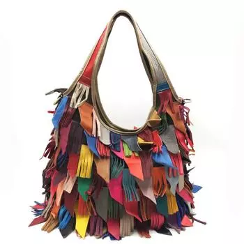 Сумки Сумки женские Сумки кожаные с кисточками Сумки через плечо на одно плечо Сумки-тоуты Splicing разноцветный