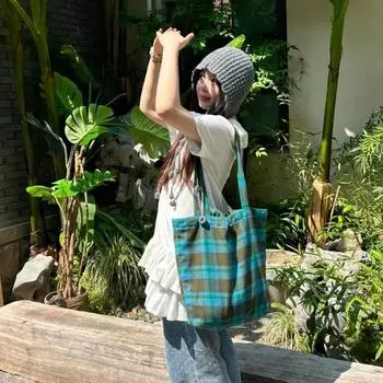 Сумки-тоут для студентов колледжа, винтажные клетчатые сумки контрастного цвета, новая уличная одежда, женская повседневная сумка на плечо, подмышки, эстетичная Y2k