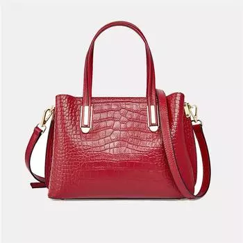 Сумки-тоуты из натуральной кожи Burminsa с крокодиловым узором для женщин, трендовые дизайнерские большие офисные сумки через плечо для женщин чёрный