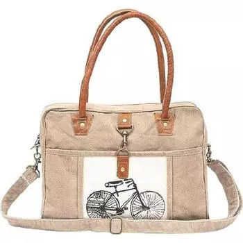 Сумки Велосипедная переработанная холщовая ручная сумка и большая сумка из воловьей кожи и холщовая кожаная сумка через плечо 15 x 3.5 x 12 in белый/серый