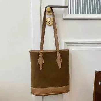 Сумки-ведра из нубуковой кожи для женщин, осенне-зимние, ретро, универсальные, на одно плечо, подмышечные сумки, повседневная сумка-тоут (20cm<Max Length<30cm)